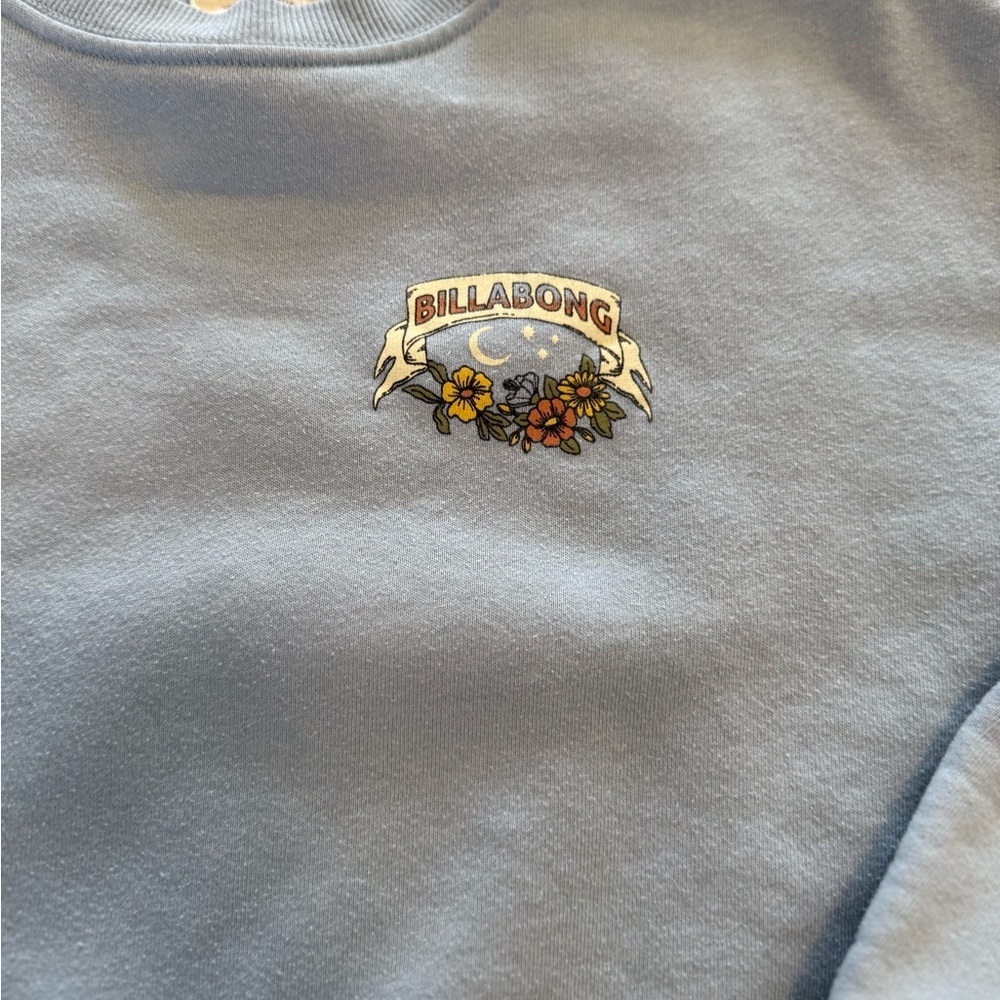 Billabong Women's Small Blue Crewneck Sweatshirt  Floral & Skeleton Graphic - Picture 3 of 6